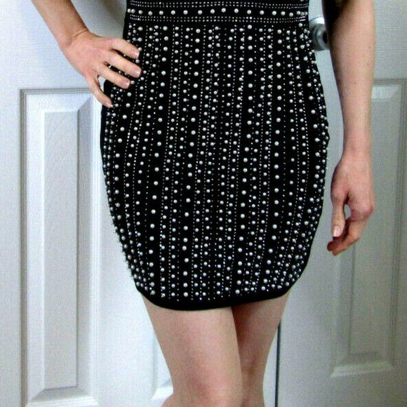 Sexy Mini Dress Black Velvet Pearls Rhinestones Party British Womens US Size SP - Picture 9 of 10
